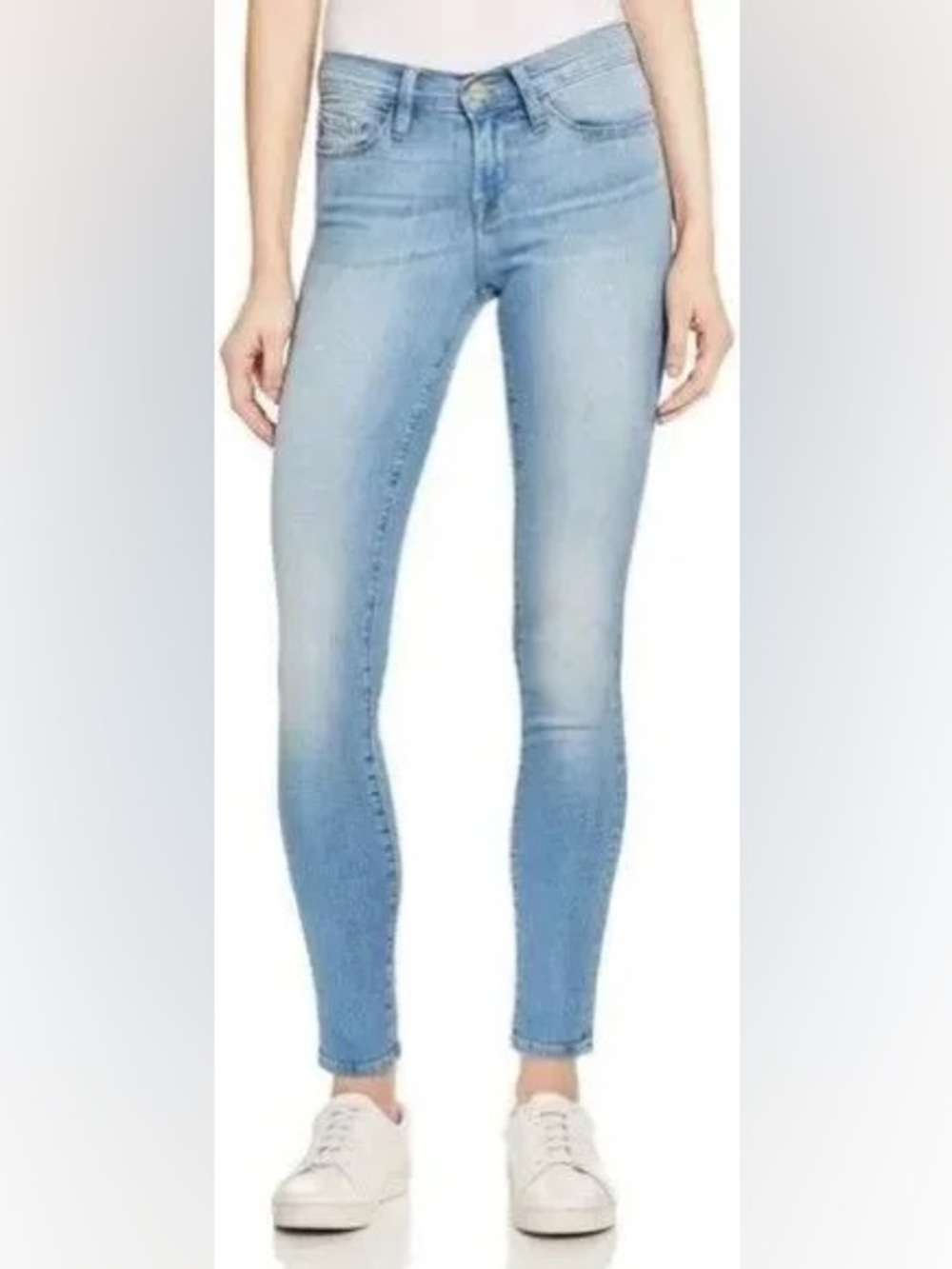 Frame Le Skinny De Jeanne Light Wash Mid Rise Whiskered Zip Fly Designer Jeans